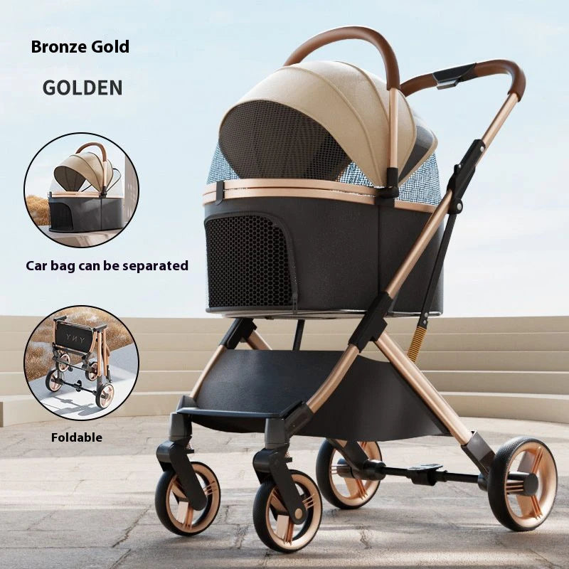Premium Dog Stroller Detachable Carrier Luxury Pet Stroller with Aluminum Alloy Frame and Dual Brake System Outdoor Pet Cart