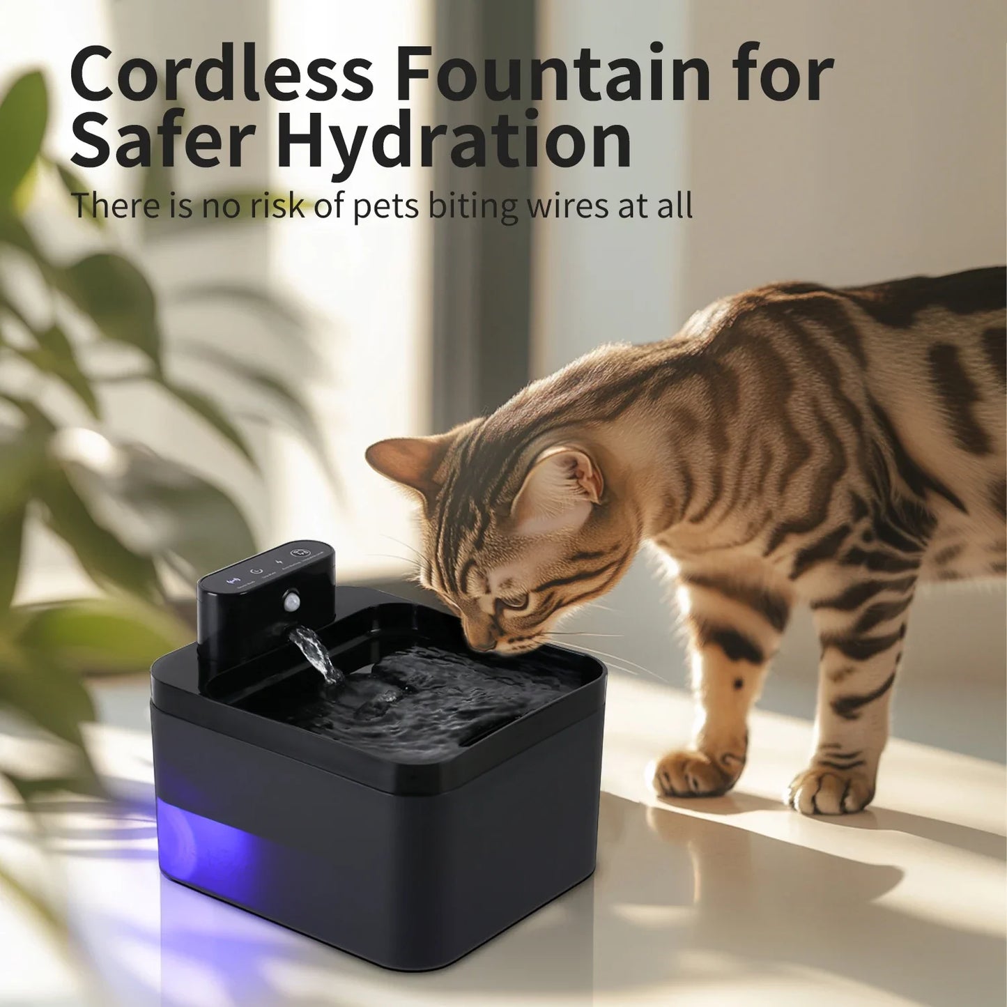 2.2L Wireless Cat Water Fountain Battery & Sensor 2 in 1 Drinking Fountain For Cats Dog Drinker Pet Water Dispenser Accessories