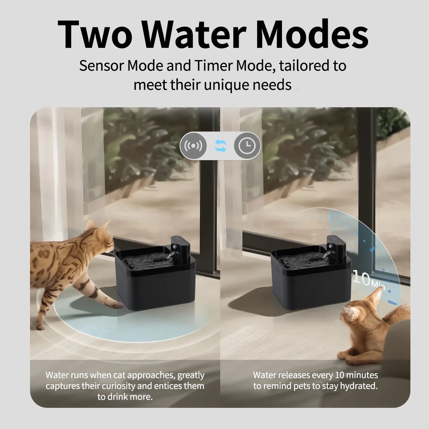 2.2L Wireless Cat Water Fountain Battery & Sensor 2 in 1 Drinking Fountain For Cats Dog Drinker Pet Water Dispenser Accessories