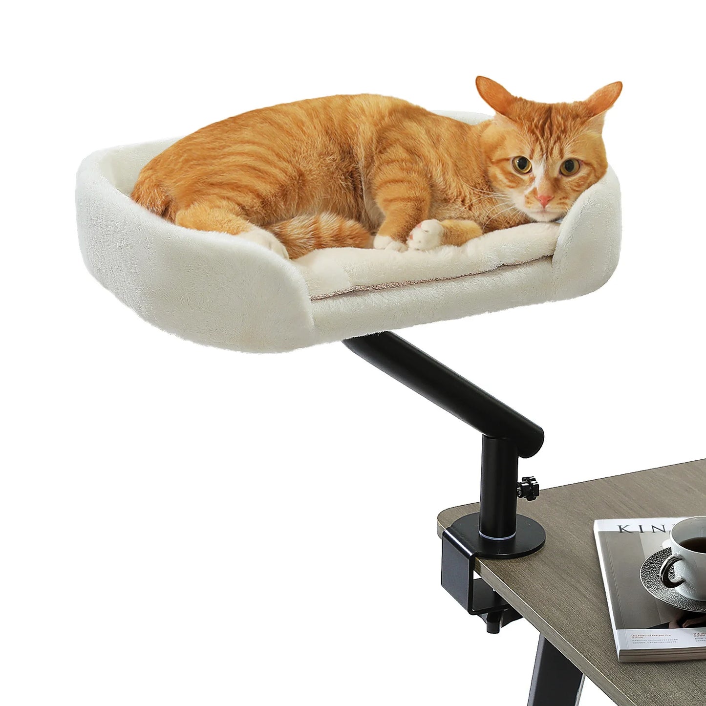 Cat Desk Bed, 360° Rotatable Cat Bed Stand for Indoor Cats  and small dogs. Adjustable Cat Basket, Cat and dog Hammock for Table, Soft pet Bed for Desk.wicker basket and soft padding are two  choices.
