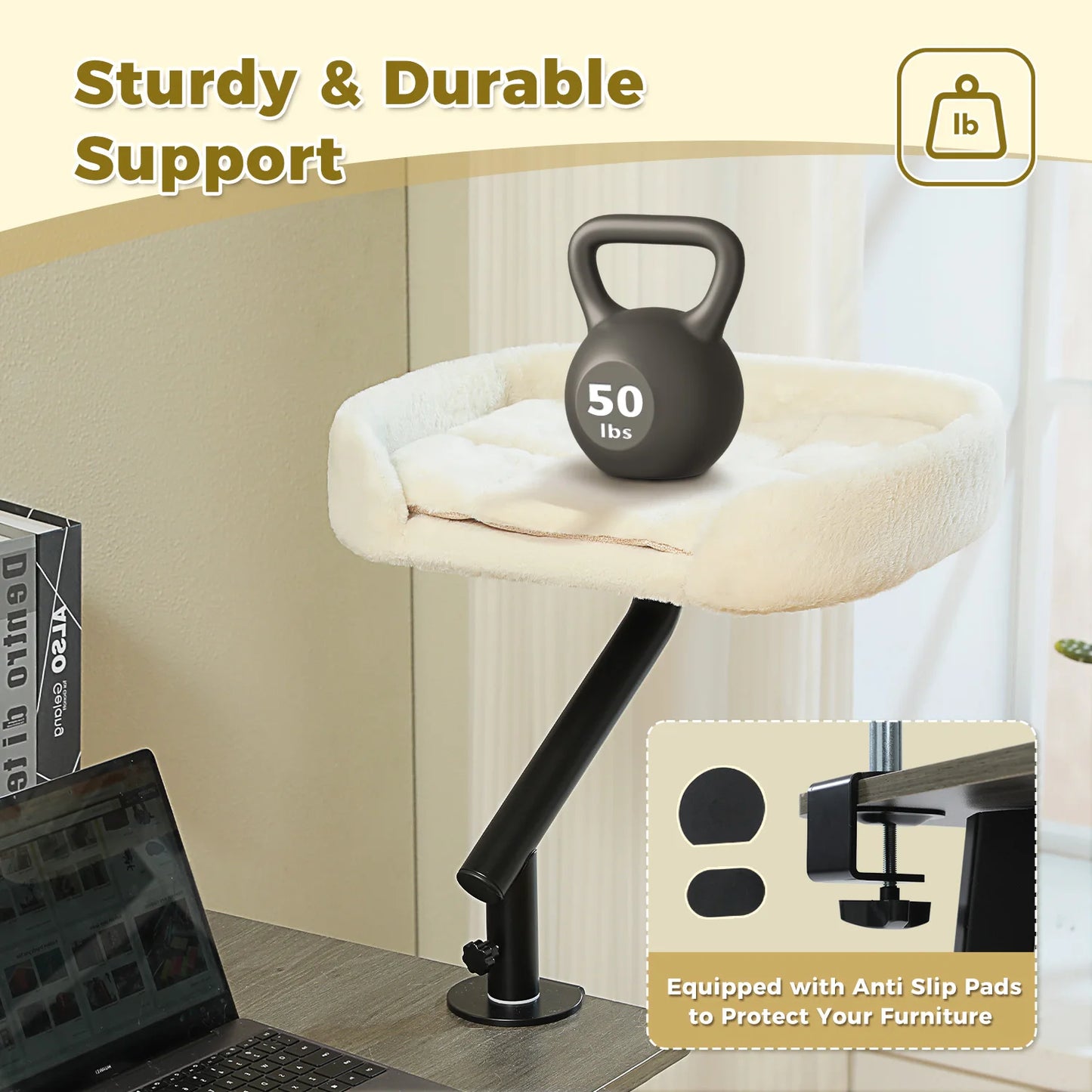 Cat Desk Bed, 360° Rotatable Cat Bed Stand for Indoor Cats  and small dogs. Adjustable Cat Basket, Cat and dog Hammock for Table, Soft pet Bed for Desk.wicker basket and soft padding are two  choices.