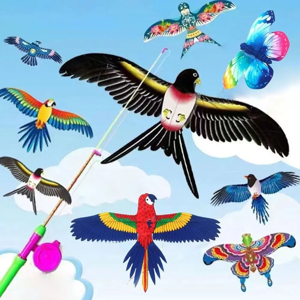 Fishing Kites Rods Children's Cartoon Plastic Mini Kites Rods Diverse Styles Fishing Rods with 50meters Stretchable Straps , Great to attach cat and kittens Toys and no hooks lures to and cast out for cats and kittens.  also