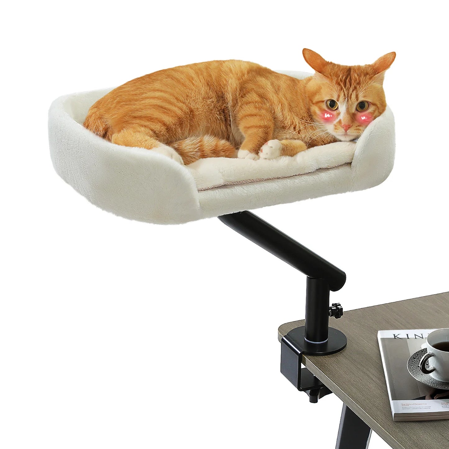 Cat Desk Bed, 360° Rotatable Cat Bed Stand for Indoor Cats  and small dogs. Adjustable Cat Basket, Cat and dog Hammock for Table, Soft pet Bed for Desk.wicker basket and soft padding are two  choices.