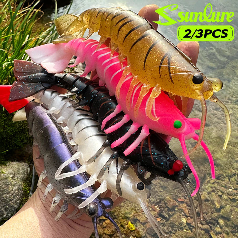 artificial soft and realistic shrimp fishing lures outdoor sea fishing squid large sea bass 2/3PC 15/18CM fishing baits/without hook / great for cats and kittens attached to the kids ice fishing pole.