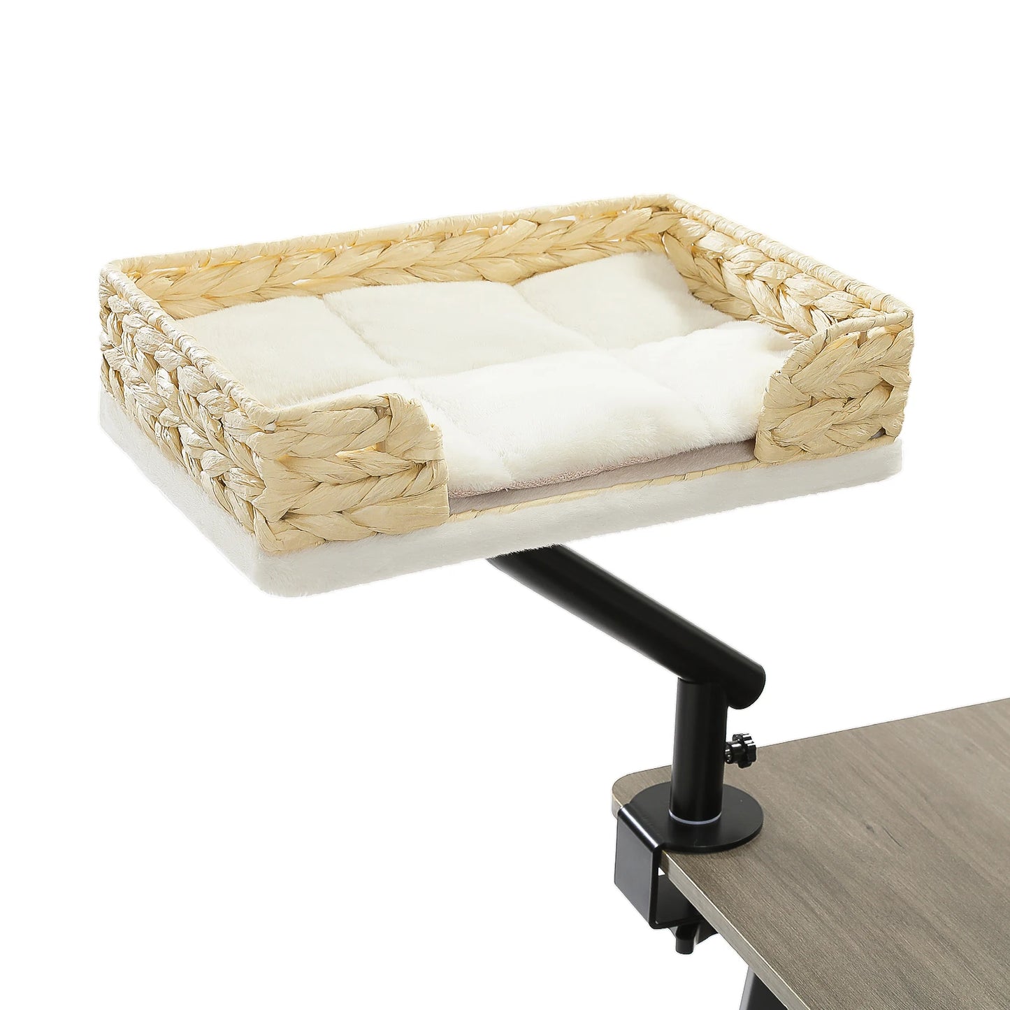 Cat Desk Bed, 360° Rotatable Cat Bed Stand for Indoor Cats  and small dogs. Adjustable Cat Basket, Cat and dog Hammock for Table, Soft pet Bed for Desk.wicker basket and soft padding are two  choices.