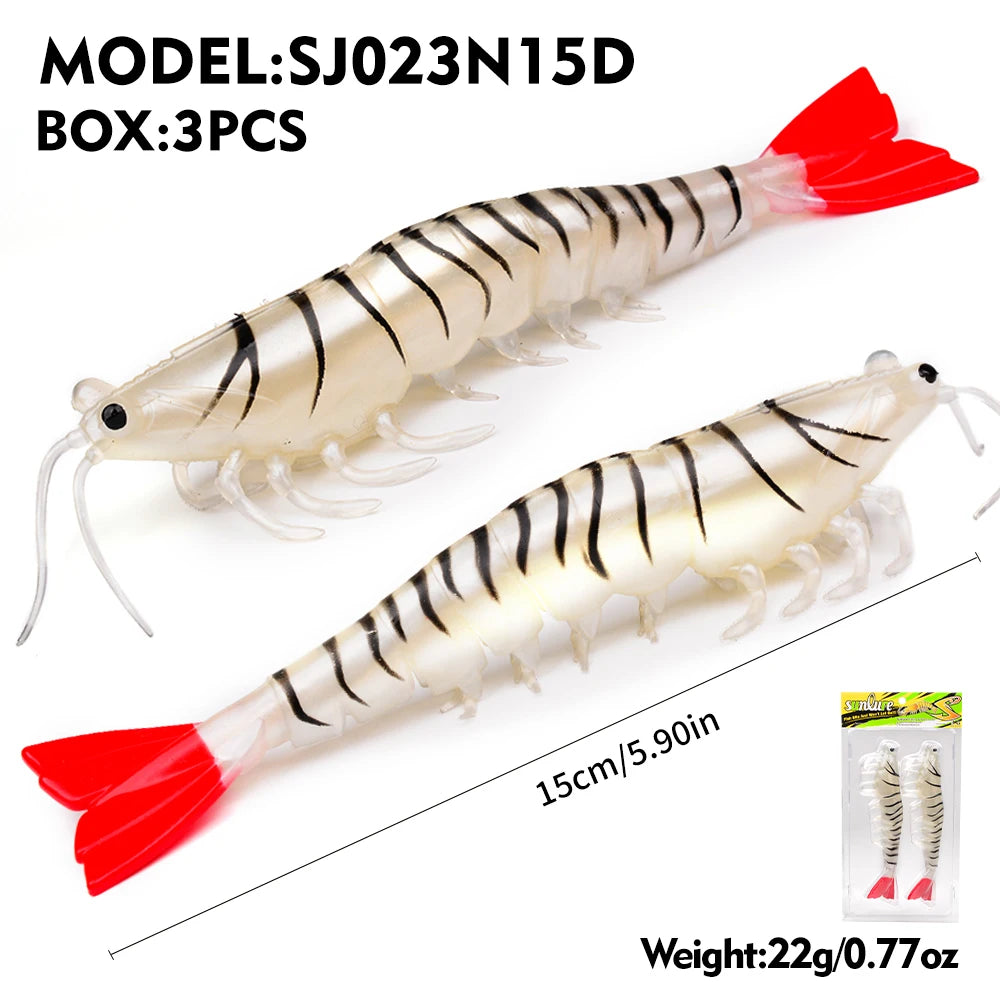 artificial soft and realistic shrimp fishing lures outdoor sea fishing squid large sea bass 2/3PC 15/18CM fishing baits/without hook / great for cats and kittens attached to the kids ice fishing pole.