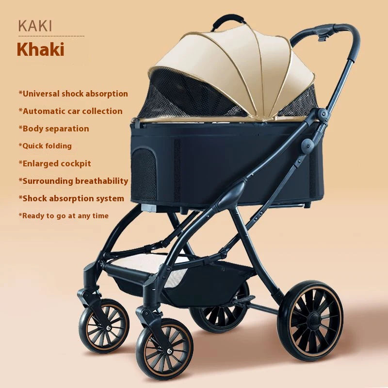 Premium Dog Stroller Detachable Carrier Luxury Pet Stroller with Aluminum Alloy Frame and Dual Brake System Outdoor Pet Cart