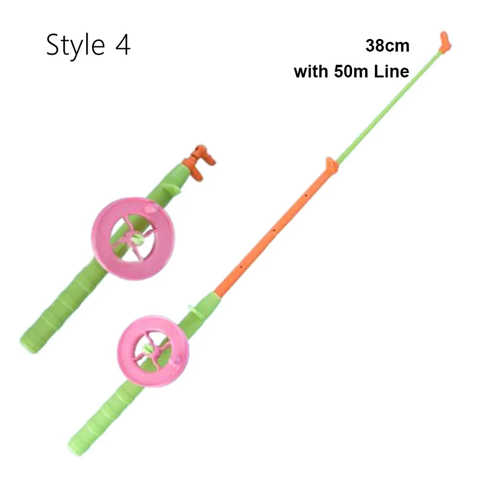 Fishing Kites Rods Children's Cartoon Plastic Mini Kites Rods Diverse Styles Fishing Rods with 50meters Stretchable Straps , Great to attach cat and kittens Toys and no hooks lures to and cast out for cats and kittens.  also