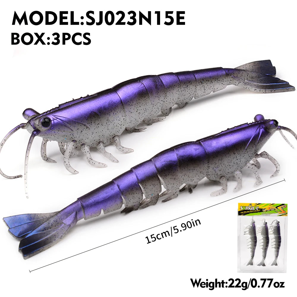artificial soft and realistic shrimp fishing lures outdoor sea fishing squid large sea bass 2/3PC 15/18CM fishing baits/without hook / great for cats and kittens attached to the kids ice fishing pole.