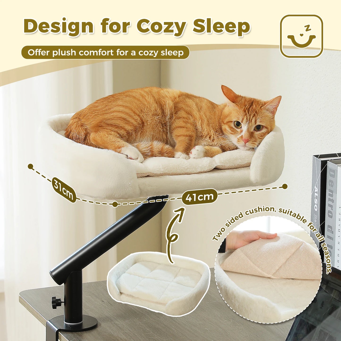 Cat Desk Bed, 360° Rotatable Cat Bed Stand for Indoor Cats  and small dogs. Adjustable Cat Basket, Cat and dog Hammock for Table, Soft pet Bed for Desk.wicker basket and soft padding are two  choices.