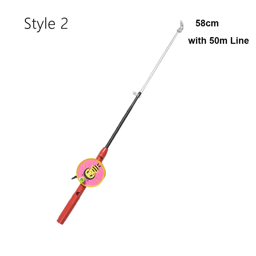 Fishing Kites Rods Children's Cartoon Plastic Mini Kites Rods Diverse Styles Fishing Rods with 50meters Stretchable Straps , Great to attach cat and kittens Toys and no hooks lures to and cast out for cats and kittens.  also