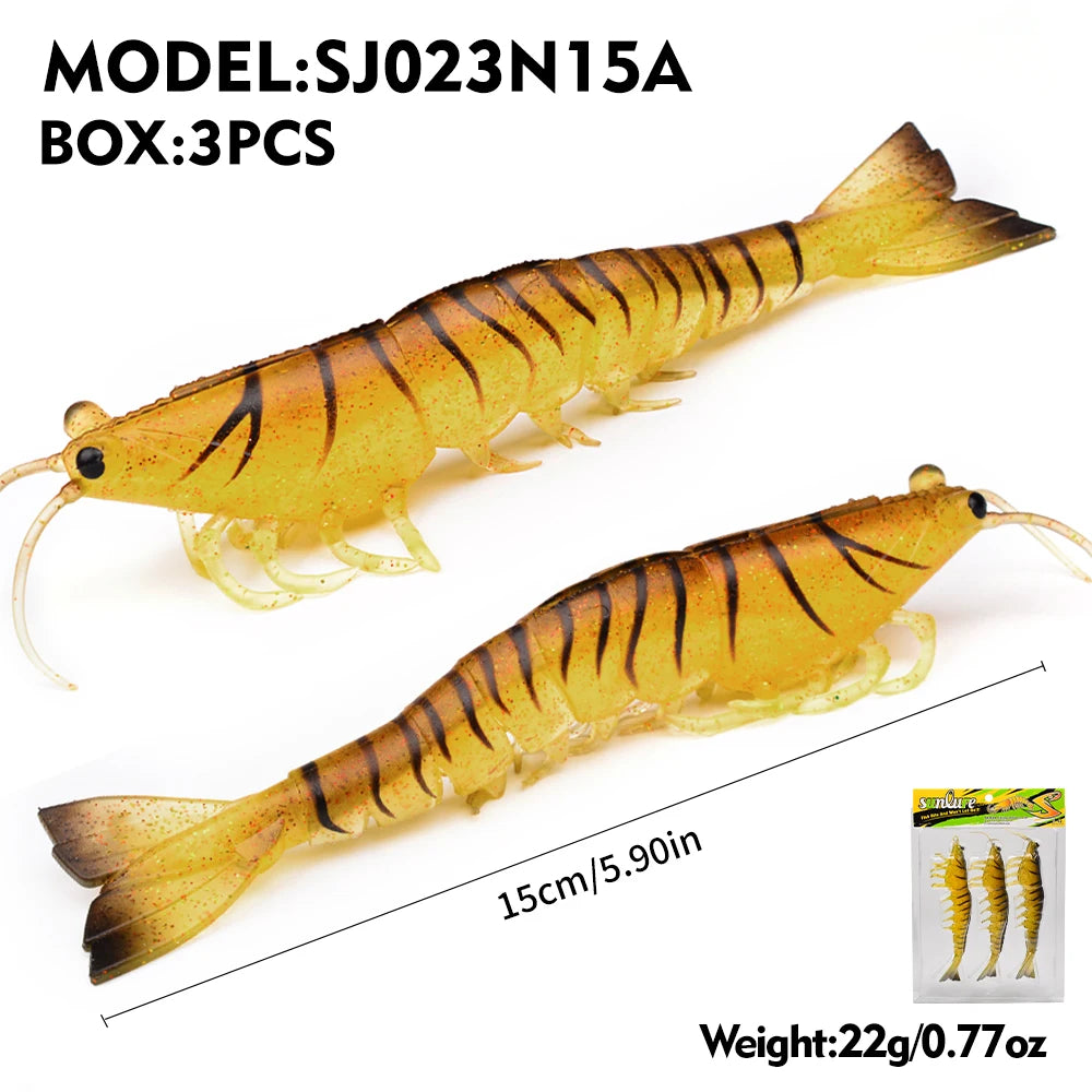 artificial soft and realistic shrimp fishing lures outdoor sea fishing squid large sea bass 2/3PC 15/18CM fishing baits/without hook / great for cats and kittens attached to the kids ice fishing pole.