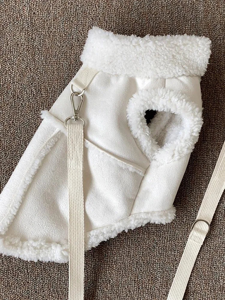 Classic Solid Color Dog Vest Autumn Winter Wool Warm Pet Small Medium-sized Jacket Warm Vest With Traction Buckle Velvet Clothes