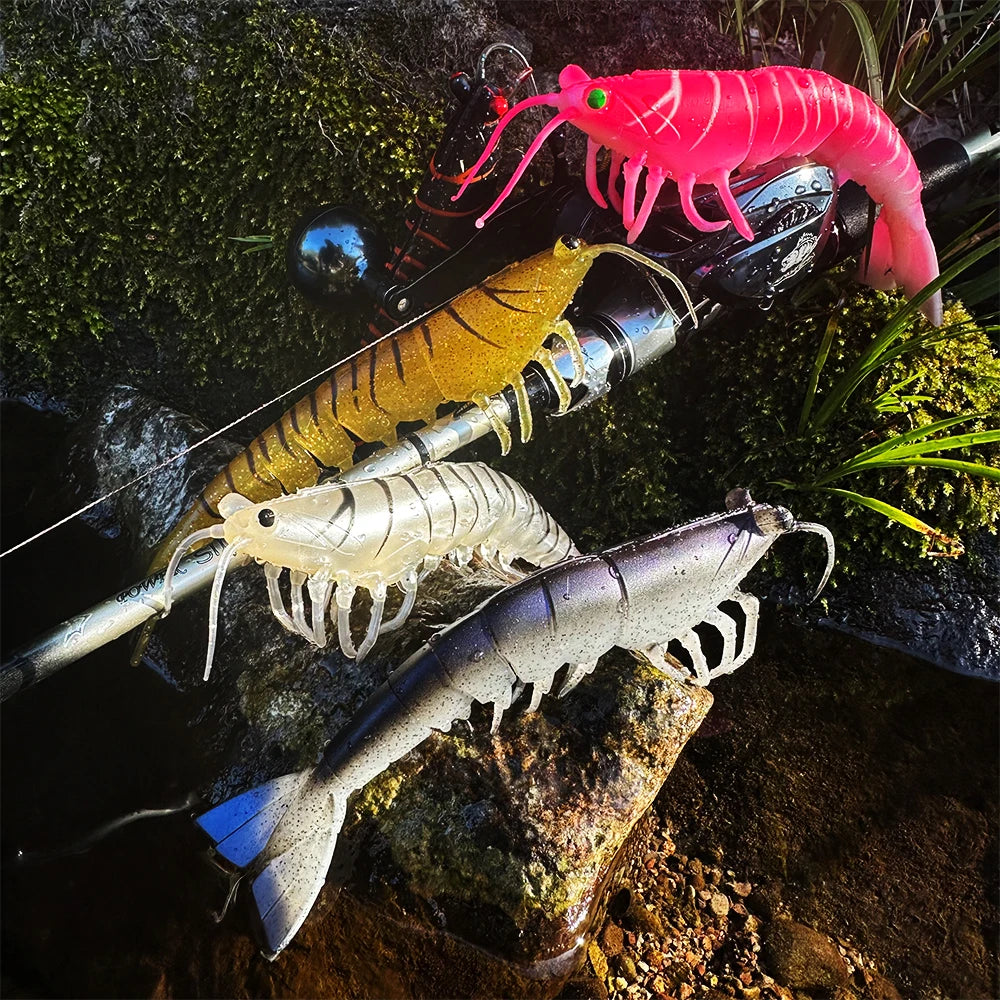 artificial soft and realistic shrimp fishing lures outdoor sea fishing squid large sea bass 2/3PC 15/18CM fishing baits/without hook / great for cats and kittens attached to the kids ice fishing pole.