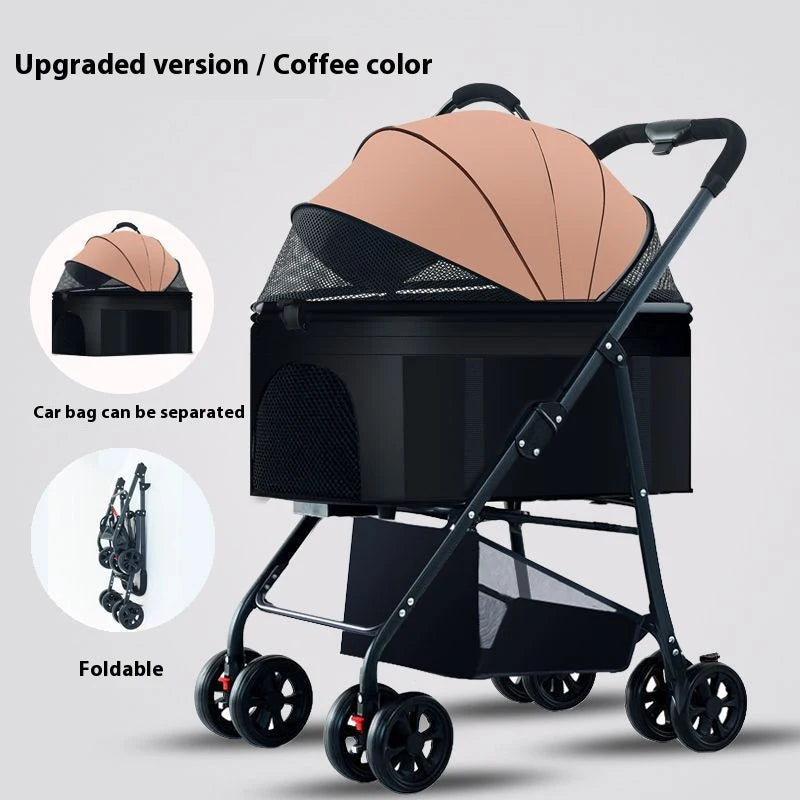Premium Dog Stroller Detachable Carrier Luxury Pet Stroller with Aluminum Alloy Frame and Dual Brake System Outdoor Pet Cart