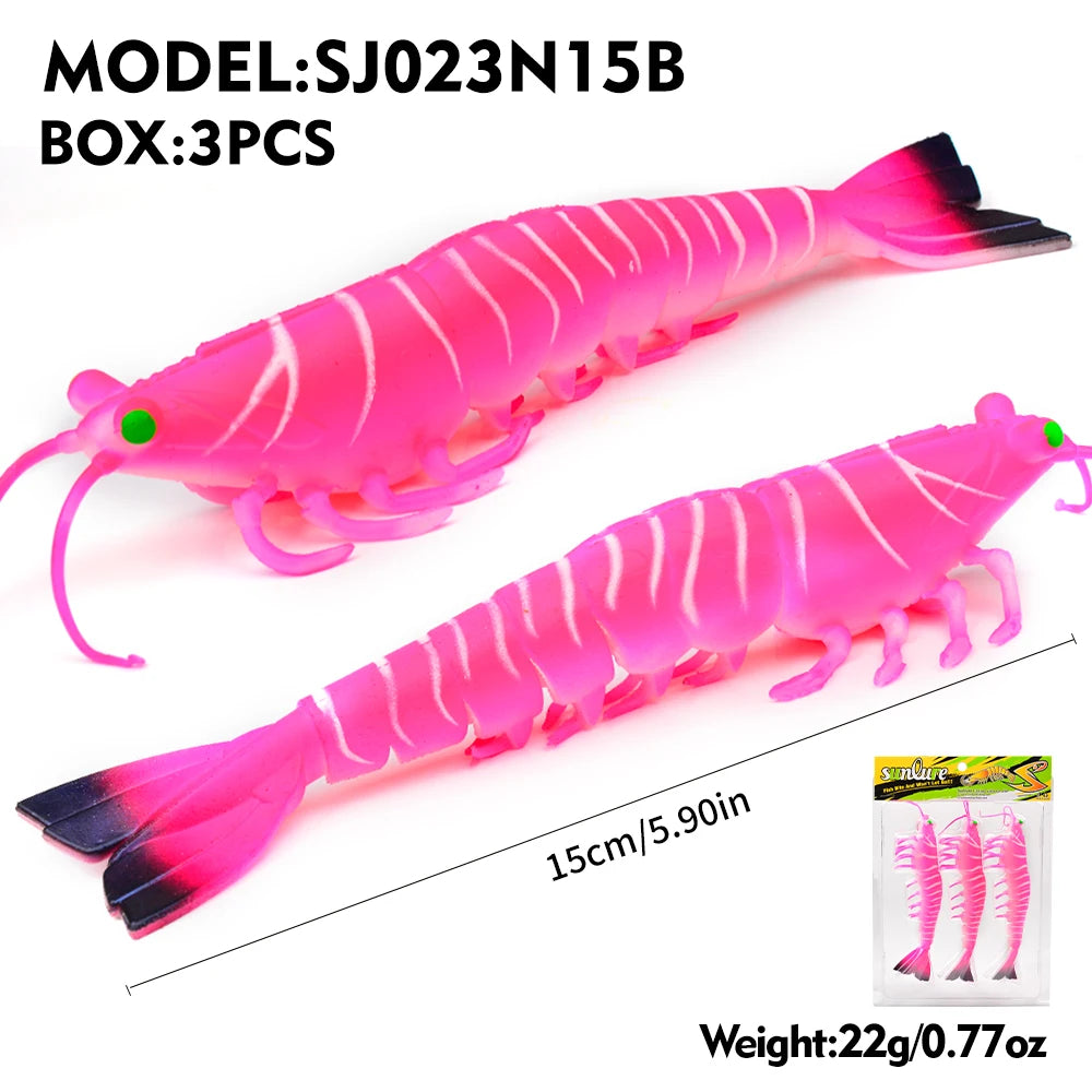 artificial soft and realistic shrimp fishing lures outdoor sea fishing squid large sea bass 2/3PC 15/18CM fishing baits/without hook / great for cats and kittens attached to the kids ice fishing pole.