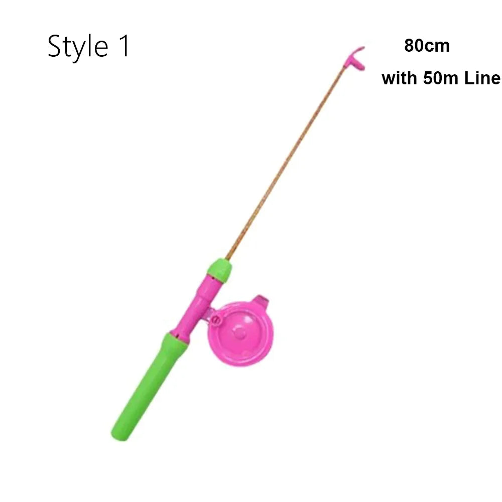 Fishing Kites Rods Children's Cartoon Plastic Mini Kites Rods Diverse Styles Fishing Rods with 50meters Stretchable Straps , Great to attach cat and kittens Toys and no hooks lures to and cast out for cats and kittens.  also