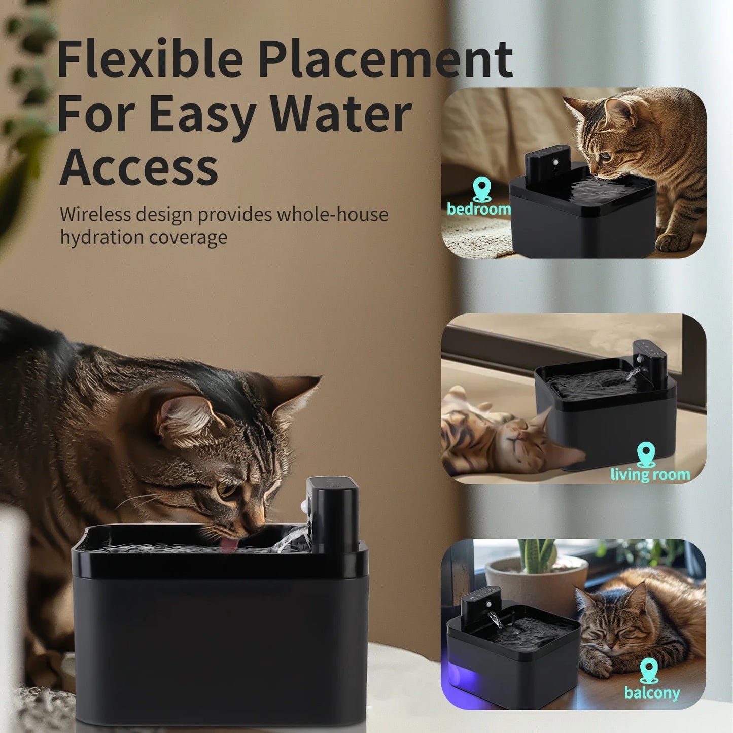 2.2L Wireless Cat Water Fountain Battery & Sensor 2 in 1 Drinking Fountain For Cats Dog Drinker Pet Water Dispenser Accessories