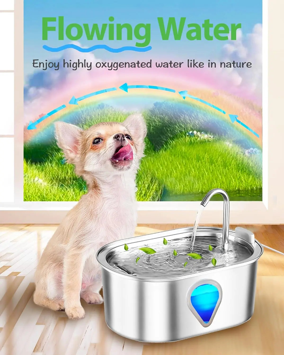 3.5L large capacity pet water dispenser automatic stainless steel cat water fountain with transparent window observe water level