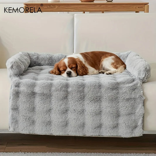 Thickened Warm Imitation Rabbit Fur Dog Bed Luxury Plush Pet Mattress with Pillow Scratch-Resistant Anti-Slip for Medium Dogs