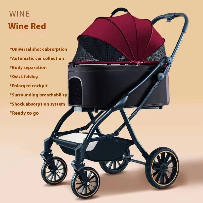 Premium Dog Stroller Detachable Carrier Luxury Pet Stroller with Aluminum Alloy Frame and Dual Brake System Outdoor Pet Cart