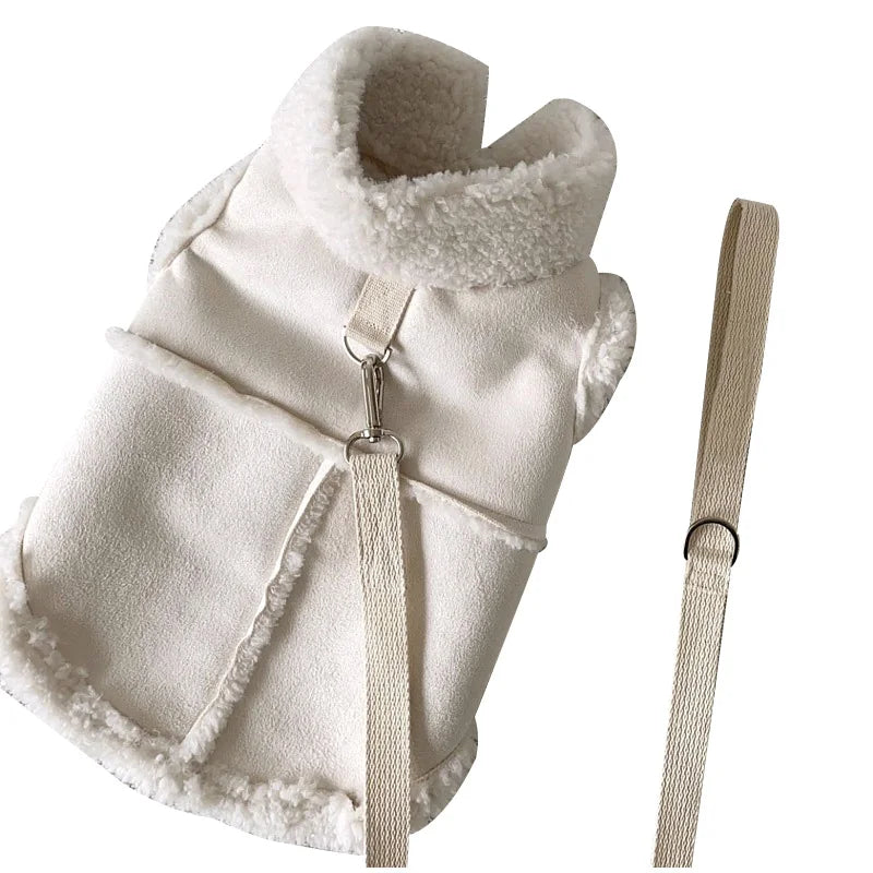 Classic Solid Color Dog Vest Autumn Winter Wool Warm Pet Small Medium-sized Jacket Warm Vest With Traction Buckle Velvet Clothes